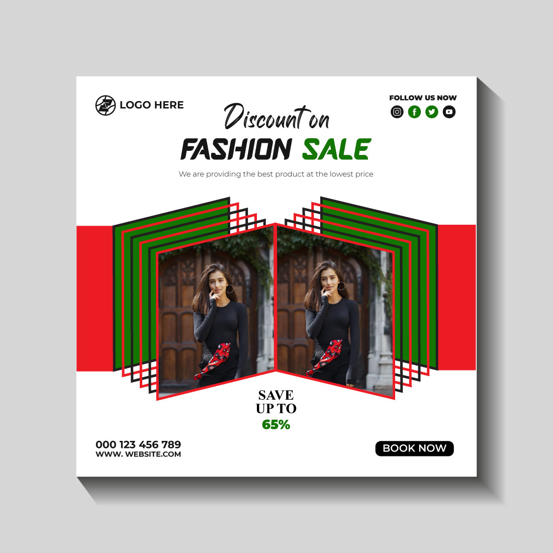 fashion sale social media post and web banner template preview image.