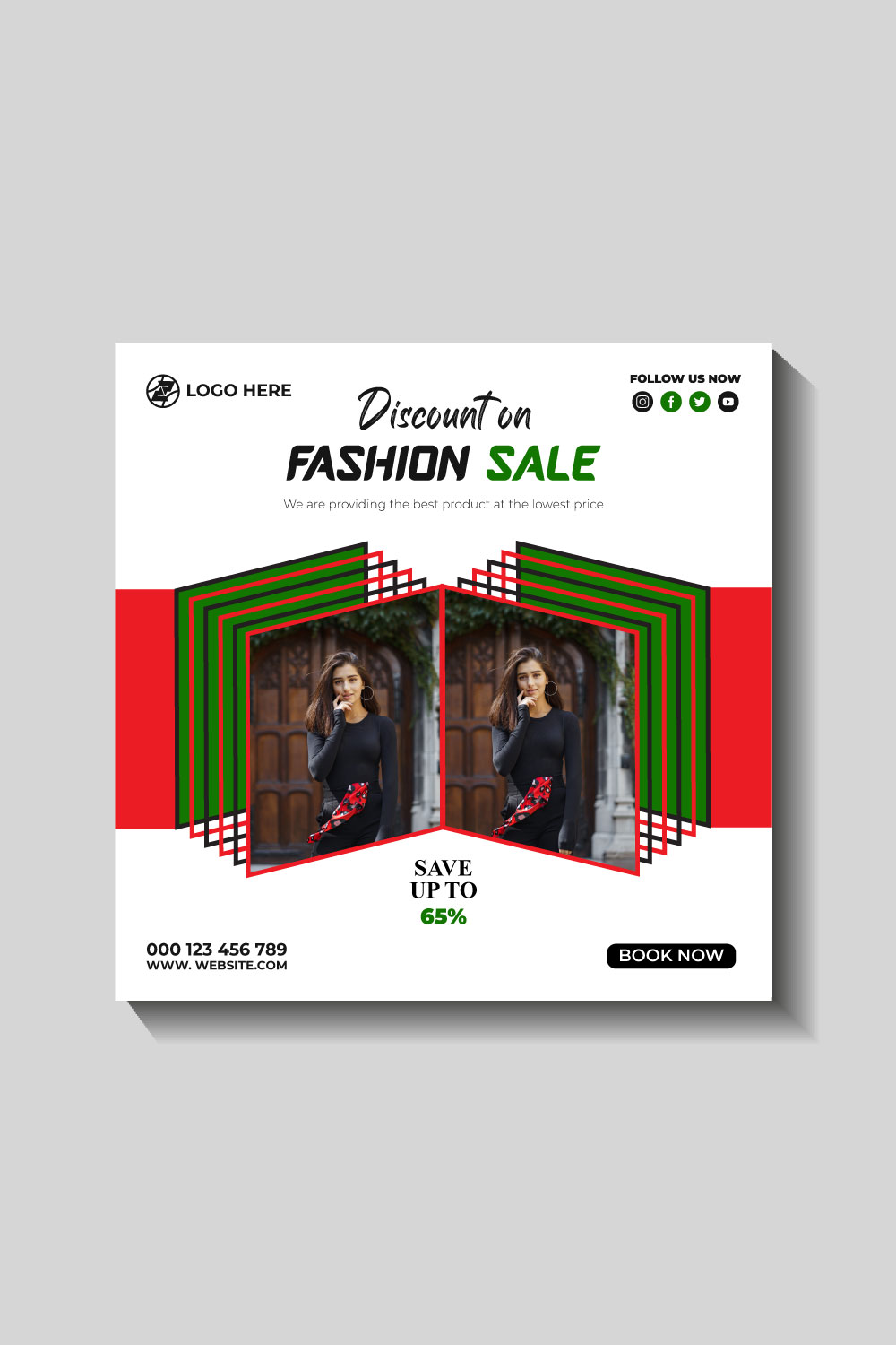 fashion sale social media post and web banner template pinterest preview image.