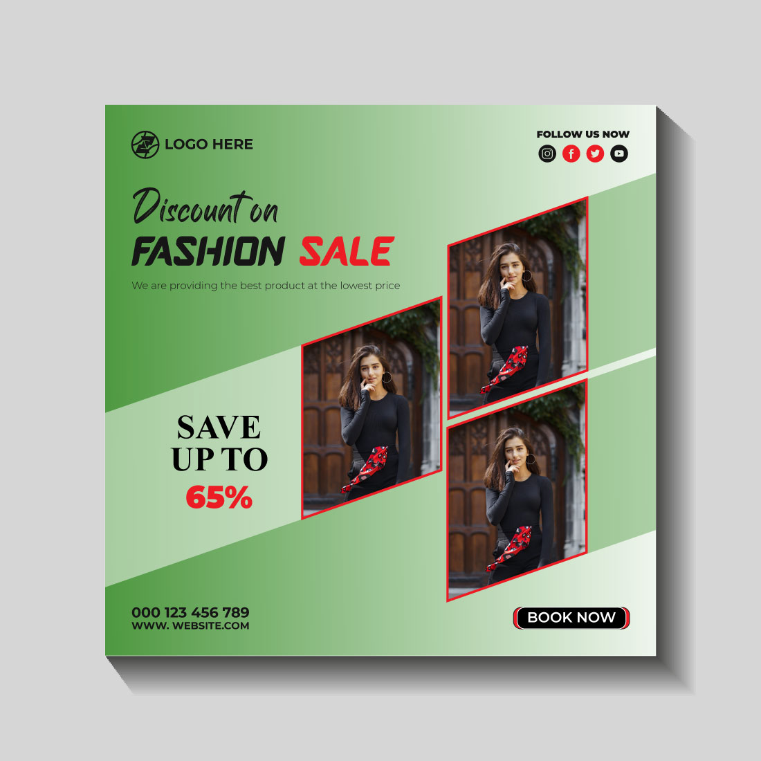 fashion sale social media post and web banner template preview image.