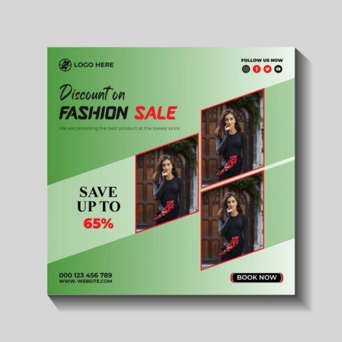 fashion sale social media post and web banner template cover image.