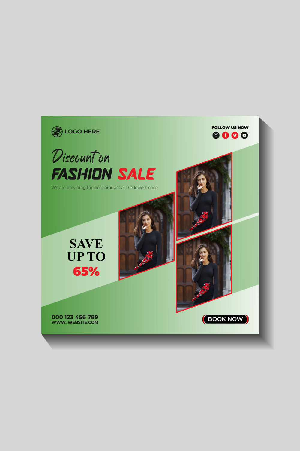 fashion sale social media post and web banner template pinterest preview image.