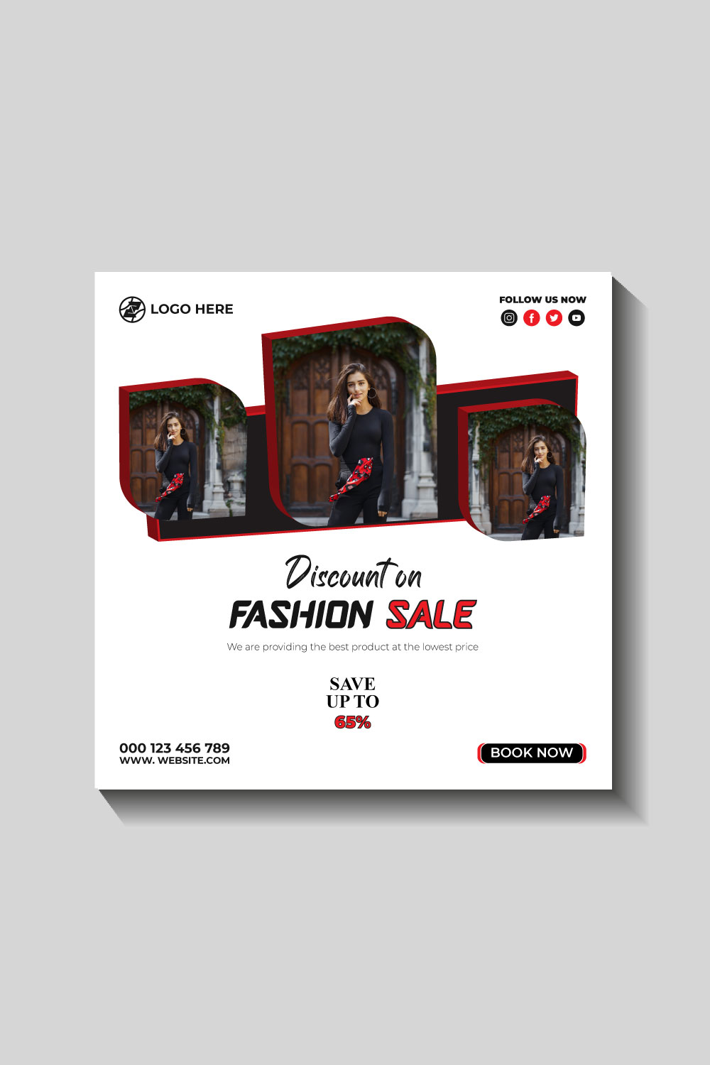 fashion sale social media post and web banner template pinterest preview image.