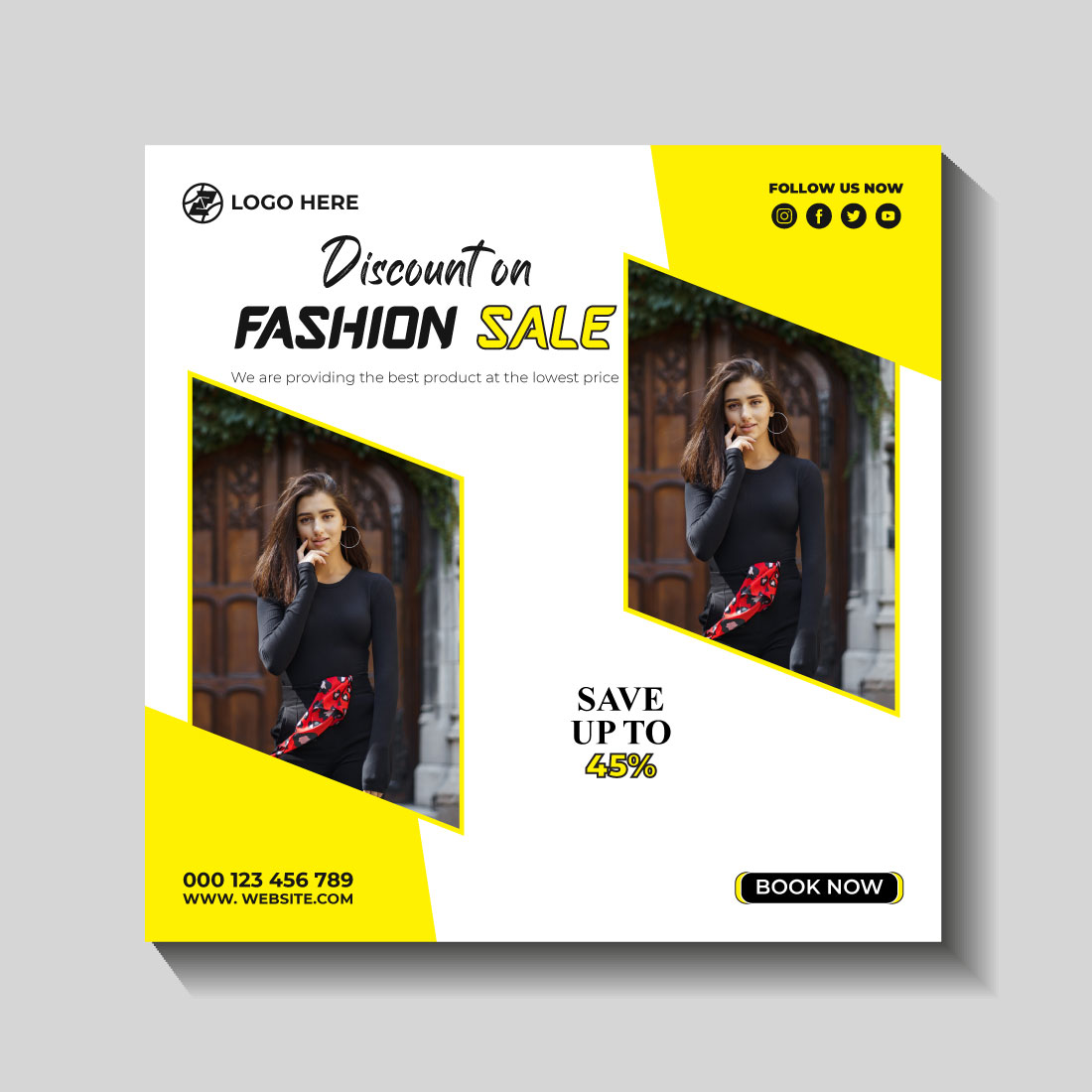 fashion sale social media post and web banner template preview image.