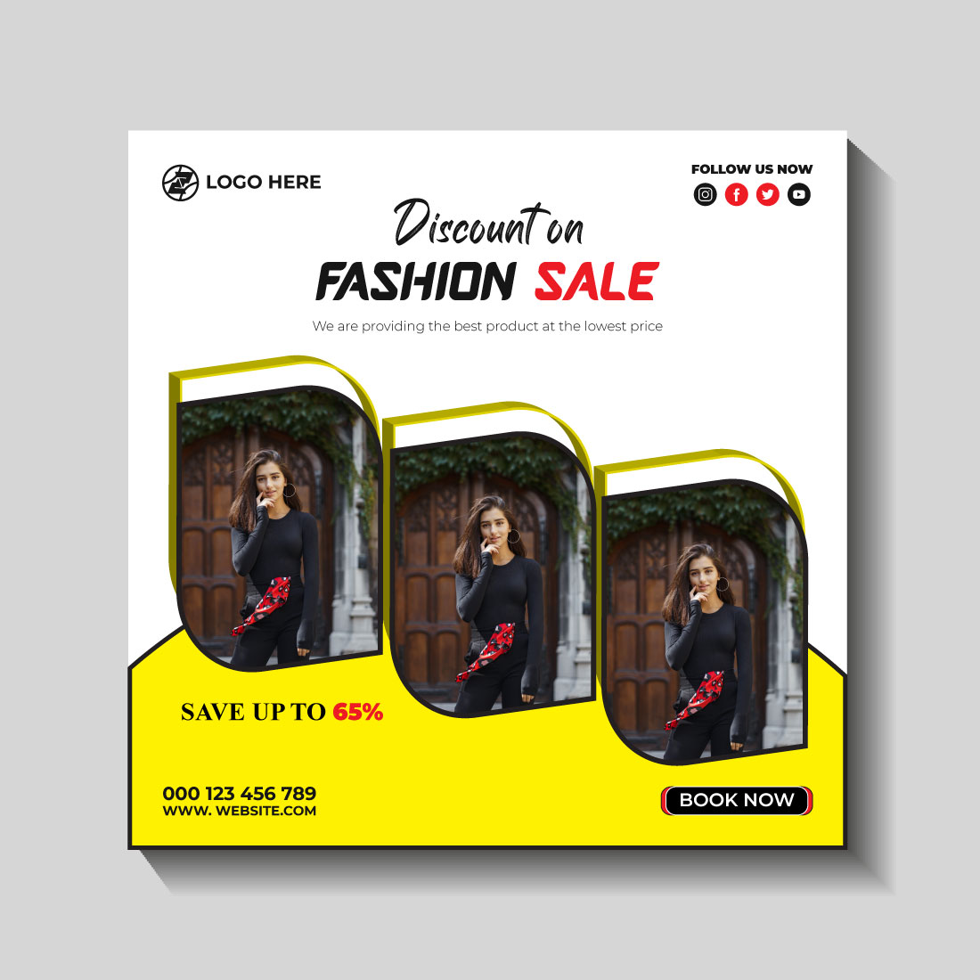 fashion sale social media post and web banner template preview image.