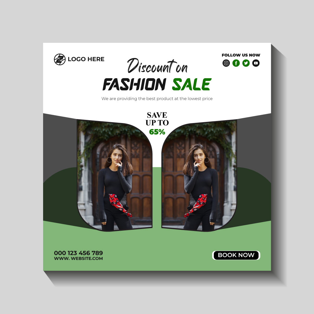 fashion sale social media post and web banner template preview image.