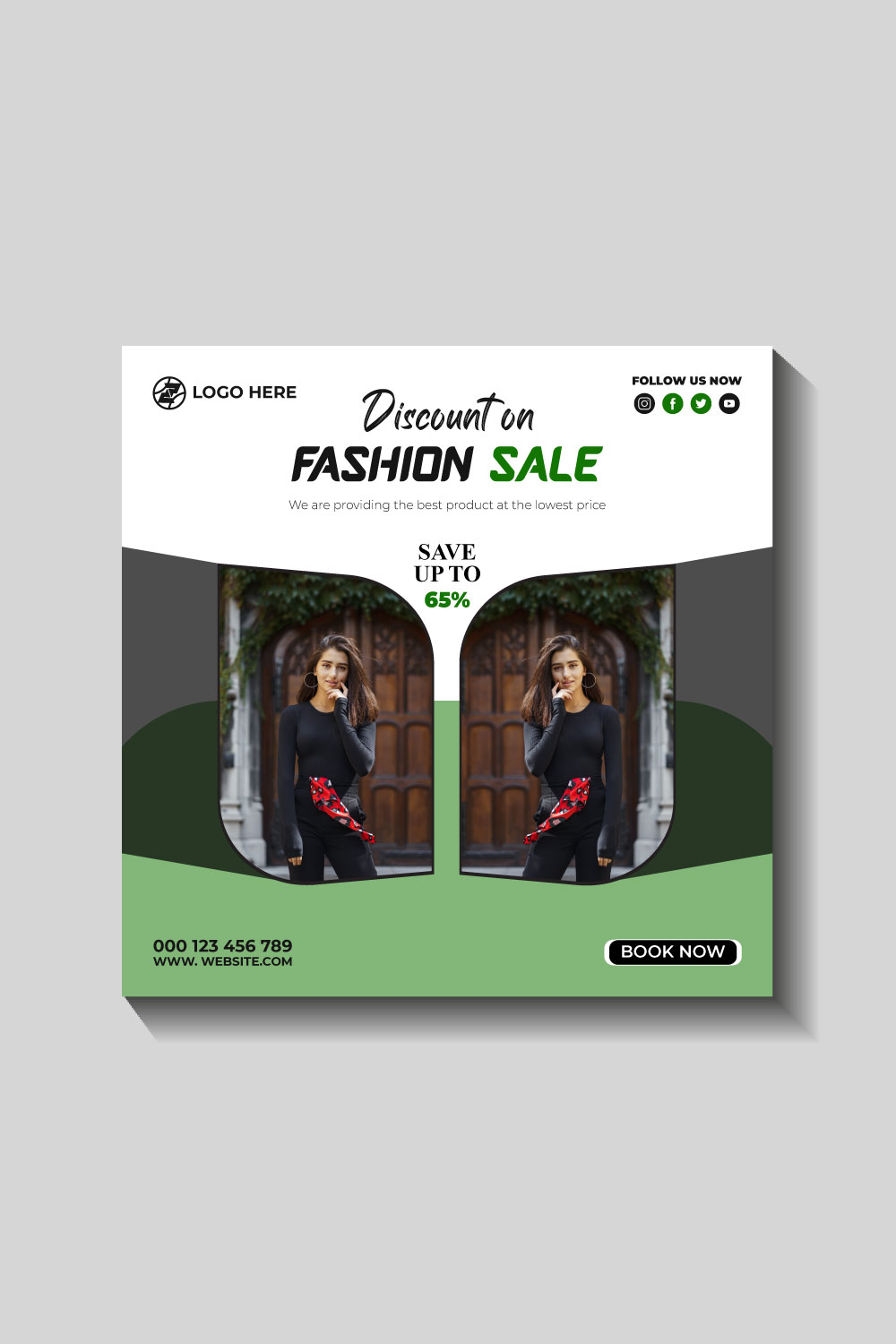 fashion sale social media post and web banner template pinterest preview image.