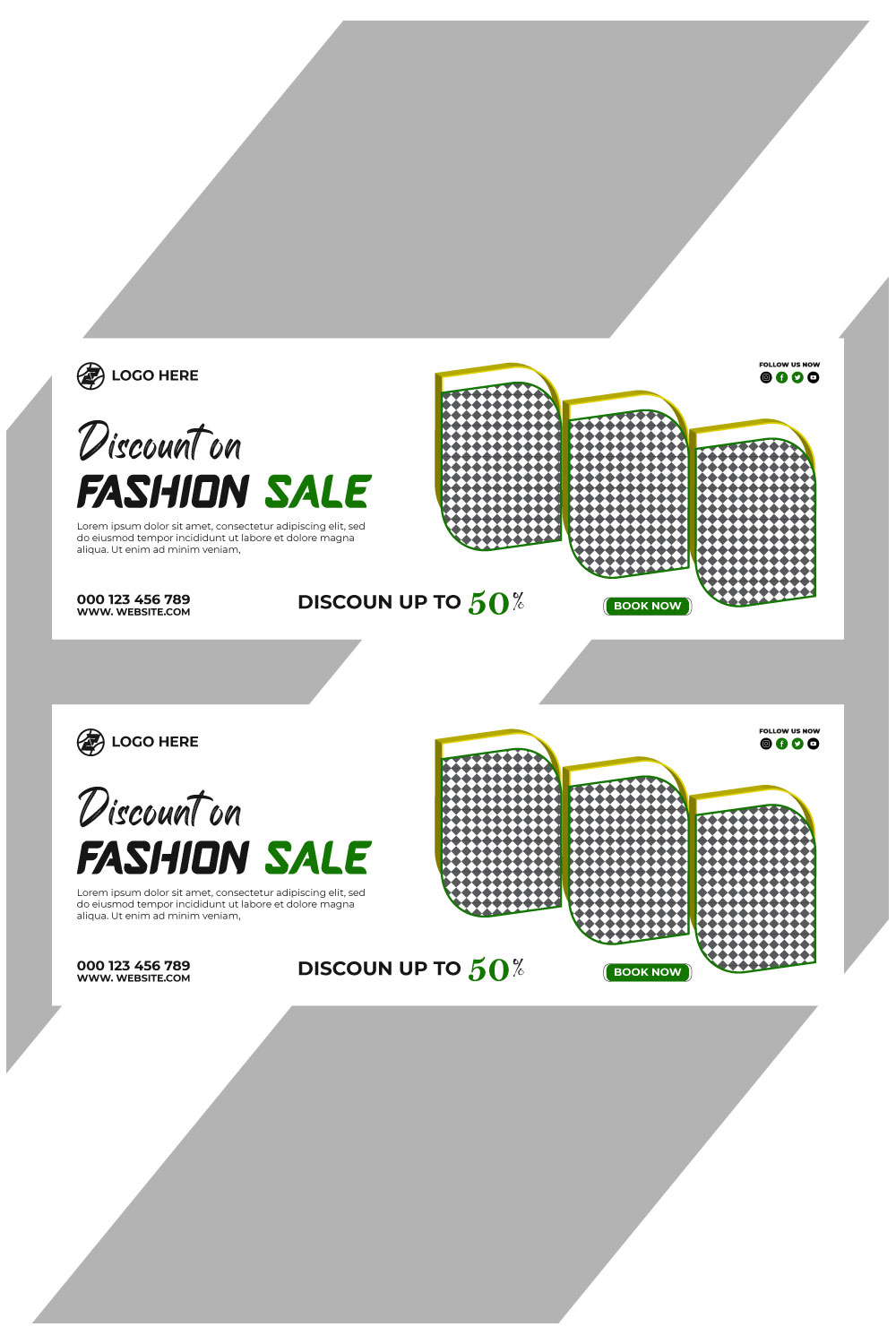 fashion sale social media post and web banner template pinterest preview image.