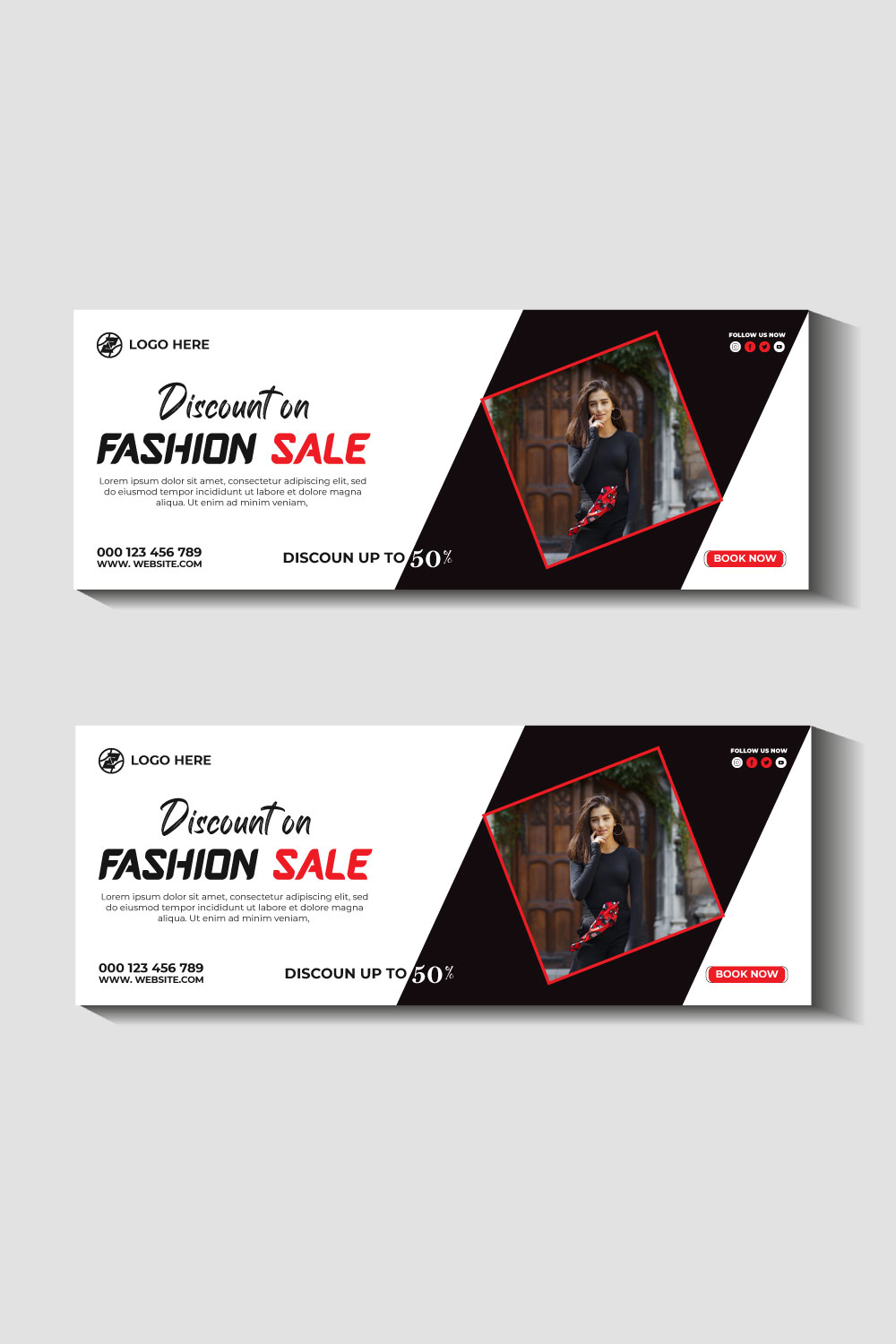 fashion sale social media post and web banner template pinterest preview image.