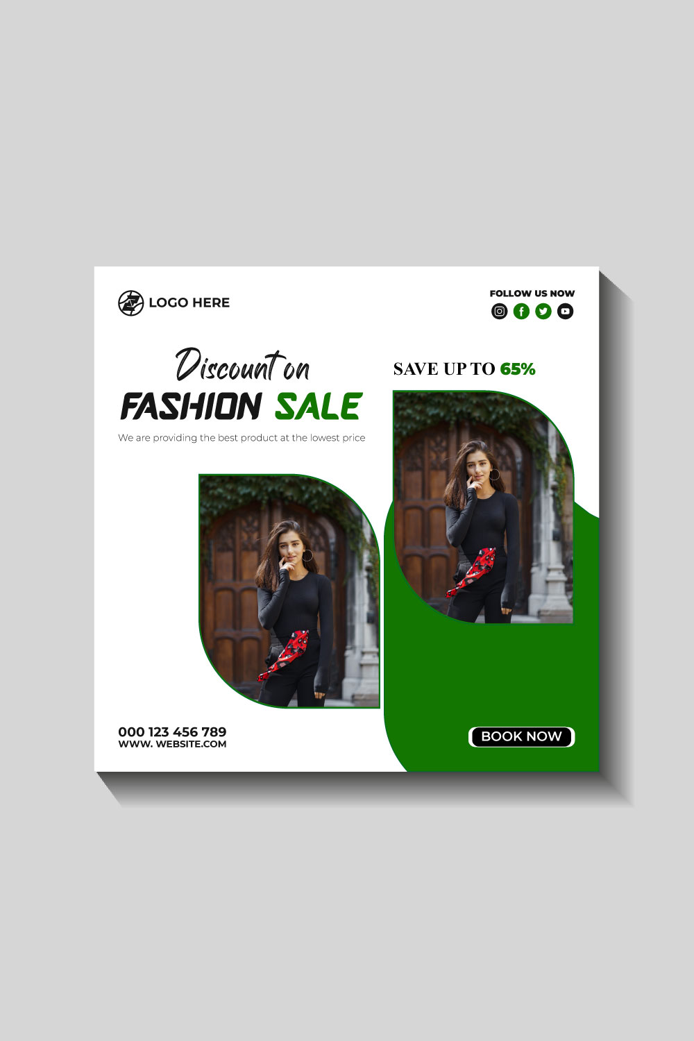 fashion sale social media post and web banner template pinterest preview image.