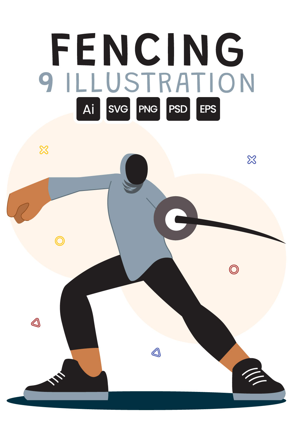 9 Fencing Player Sport Illustration pinterest preview image.