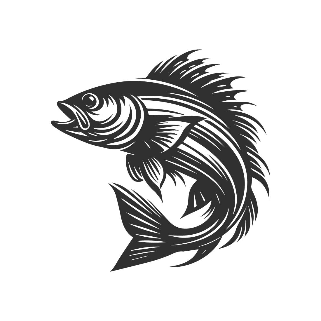 Bold line art and silhouette design of a Fish preview image.