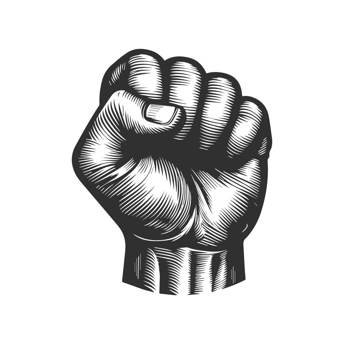 Bold line art design of a fist on a white background preview image.