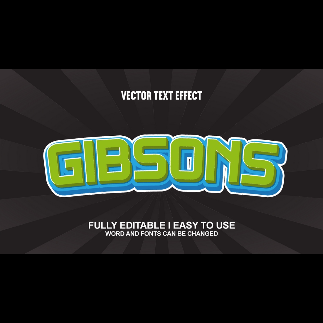 Fully Editable Vector 3D Text Effect preview image.