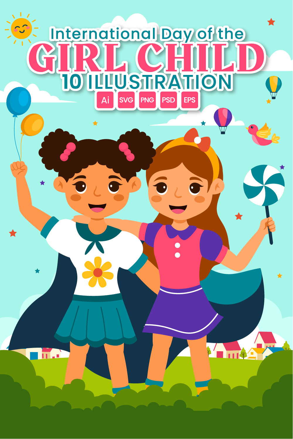 10 International Day of the Girl Child Illustration pinterest preview image.