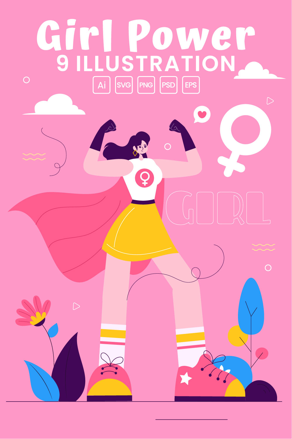 9 Girl Power Vector Illustration pinterest preview image.