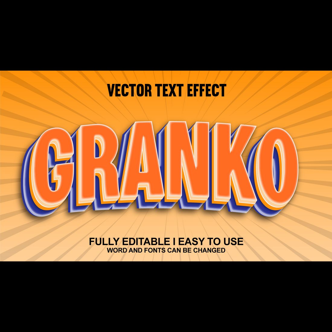 Fully Editable Vector 3D Text Effect preview image.