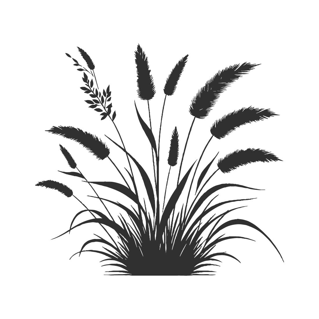 Silhouette of grass art design in black and white preview image.