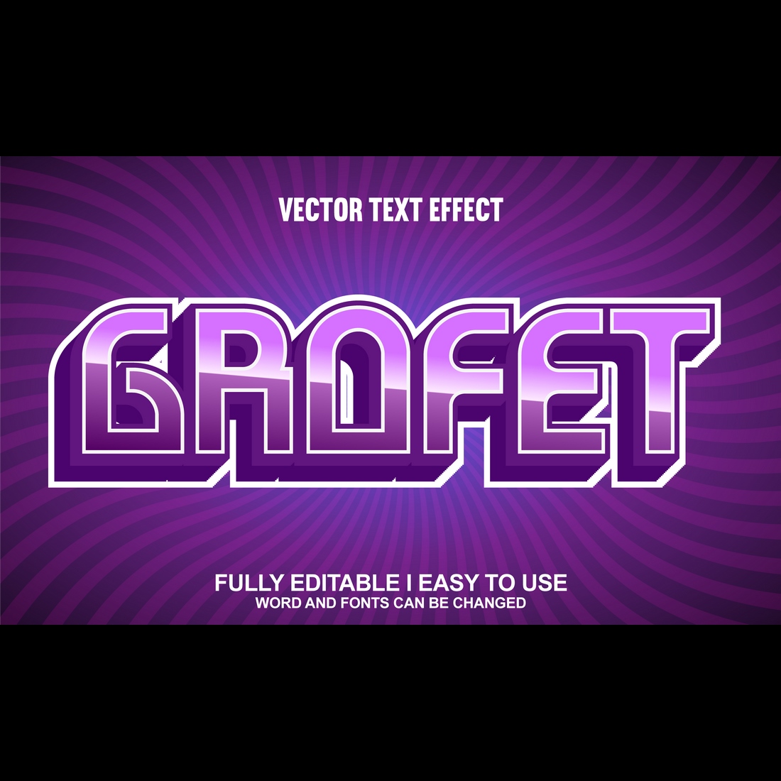 Fully Editable Vector 3D Text Effect preview image.