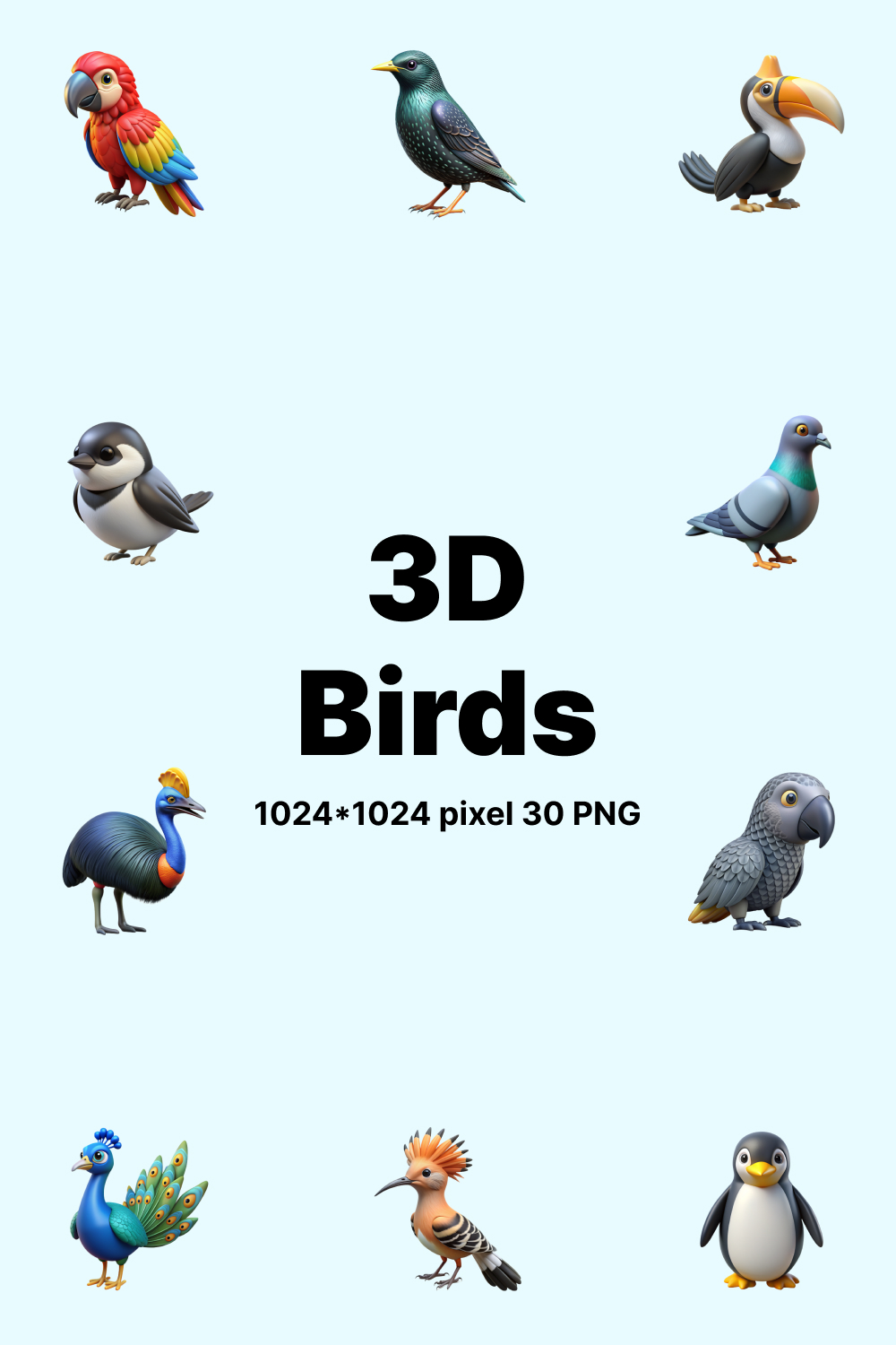 3d rendered birds illustration pinterest preview image.