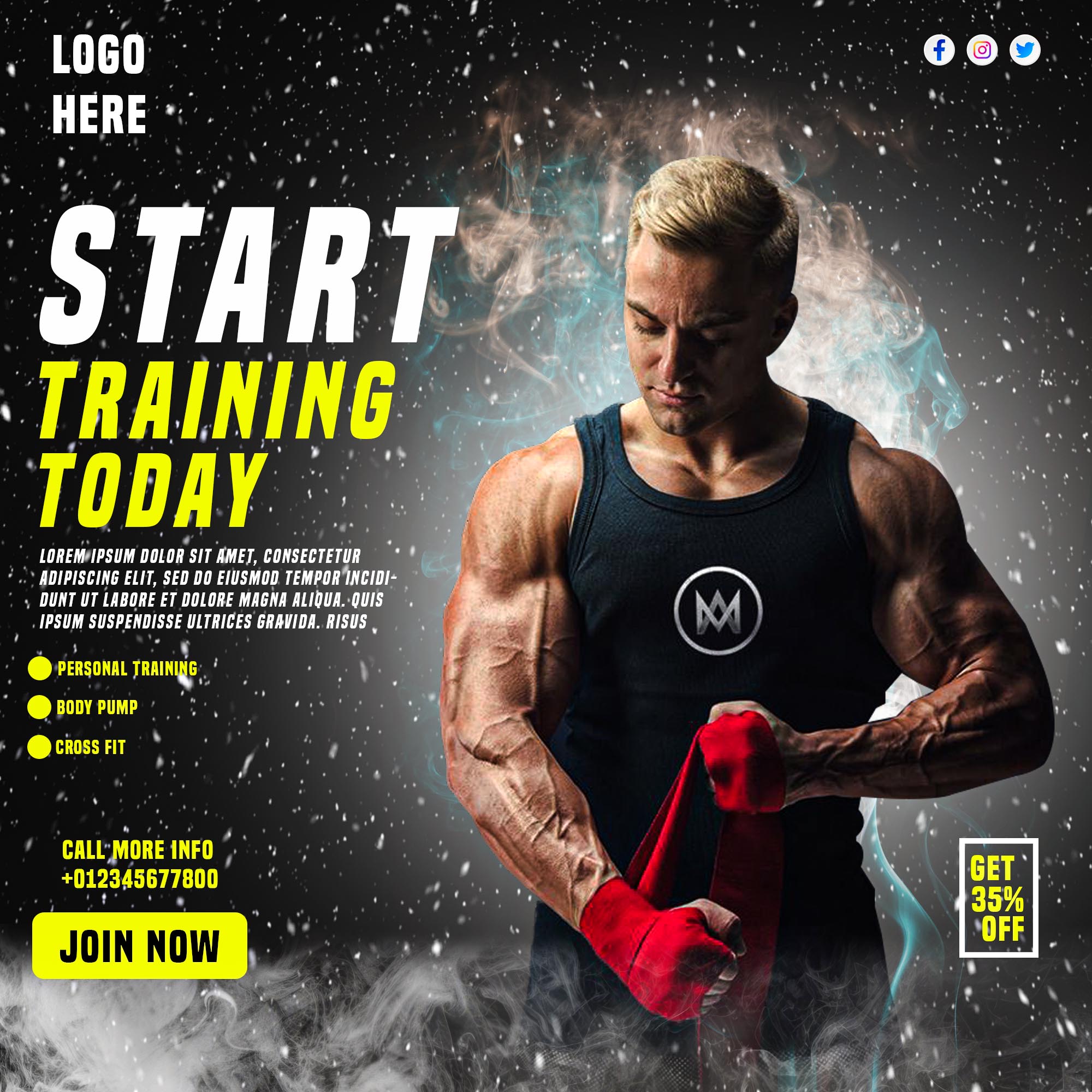 Fitness Gym Social Media Post flyer Template Instagram Facebook cover image.