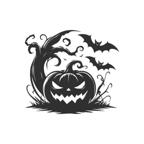 A Halloween pumpkin silhouette design illustration on a white background cover image.