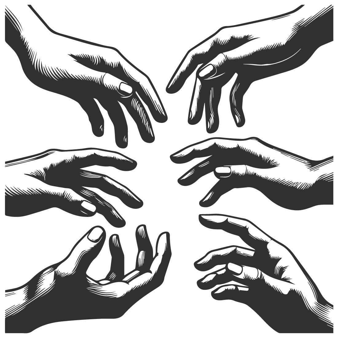 A set of silhouette hands design preview image.