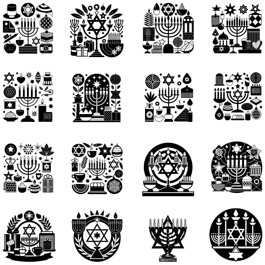 Elements of Hanukkah vector preview image.