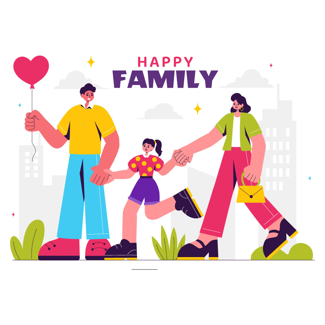 9 Happy Family Illustration preview image.