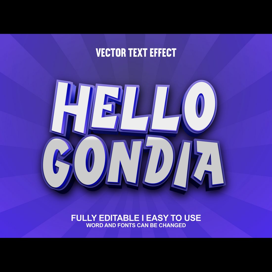 Fully Editable Vector 3D Text Effect preview image.