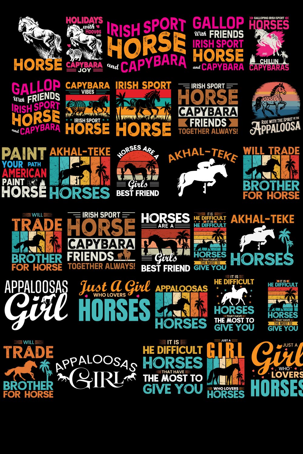 Creative Print-Ready T-Shirt Horse Breeds 50 Design Bundle V1 pinterest preview image.