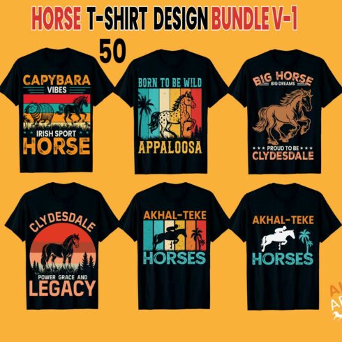 Creative Print-Ready T-Shirt Horse Breeds 50 Design Bundle V1 cover image.