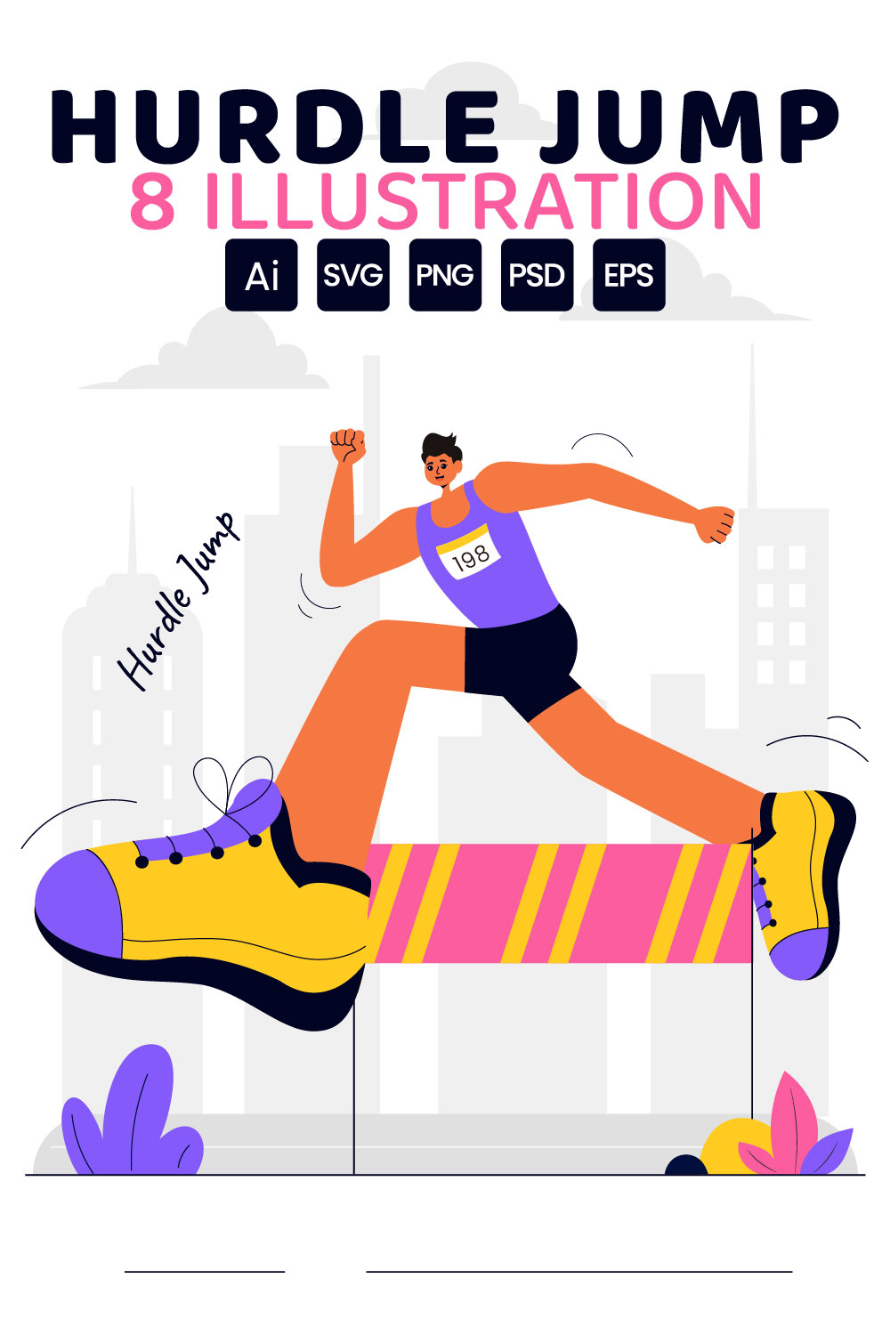 8 Hurdle Long Jump Sportsman Illustration pinterest preview image.