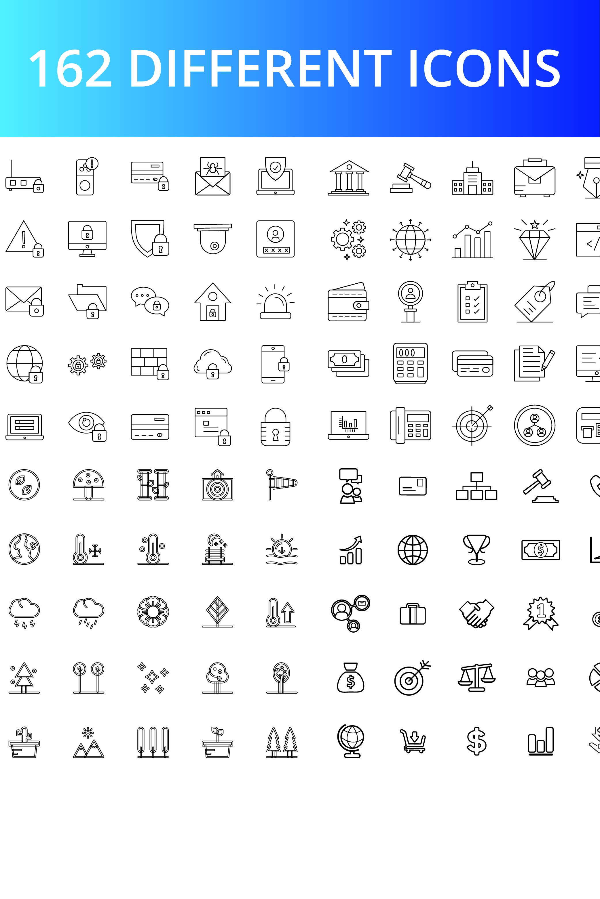 162 DIFFERENT ICON PACK pinterest preview image.