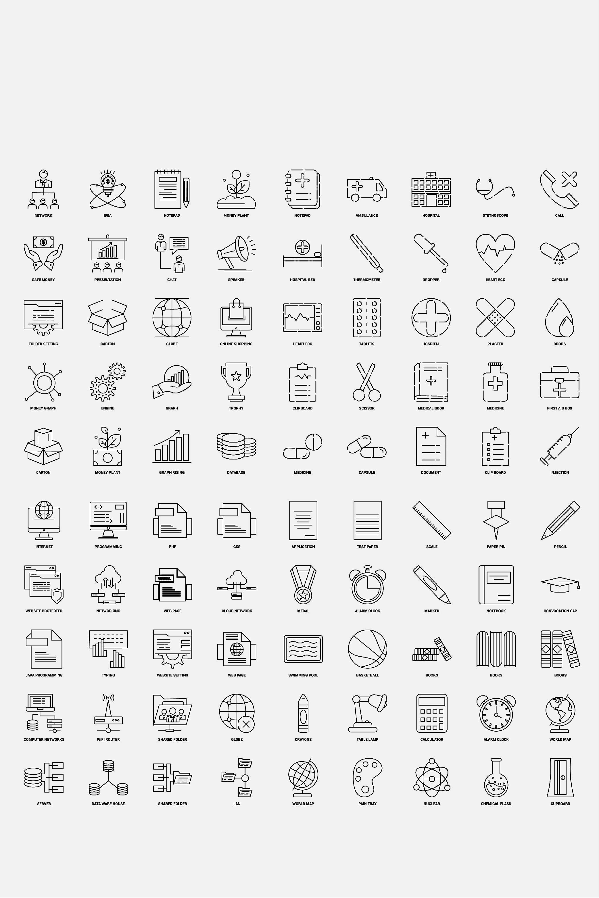 400 DIFFERENT ICONS PACK pinterest preview image.