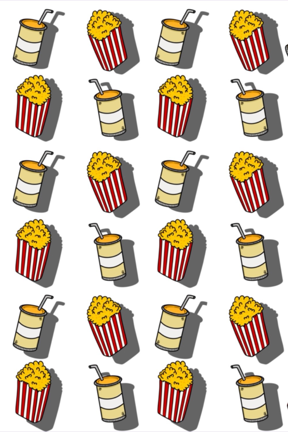 Cinema Magic: Movie-Themed Illustrations Pattern with Popcorn and Soda Vibes! pinterest preview image.