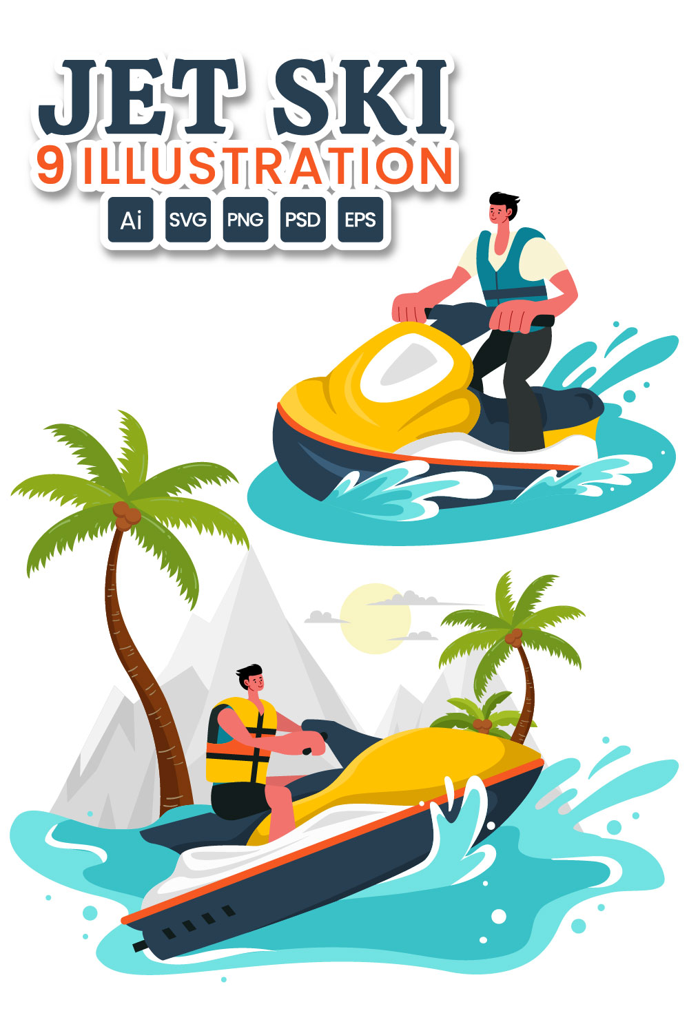 9 People Ride Jet Ski Illustration pinterest preview image.