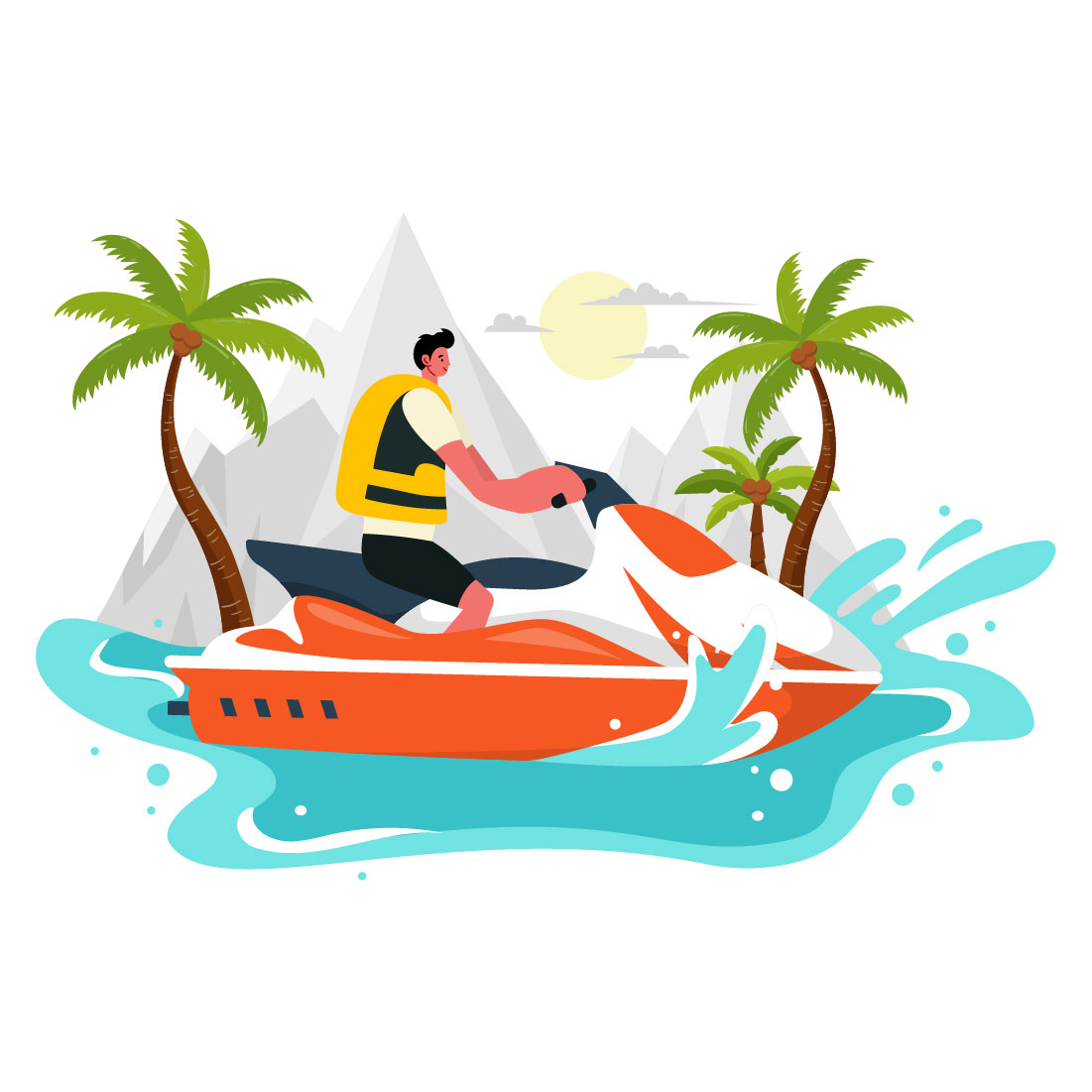 9 People Ride Jet Ski Illustration preview image.