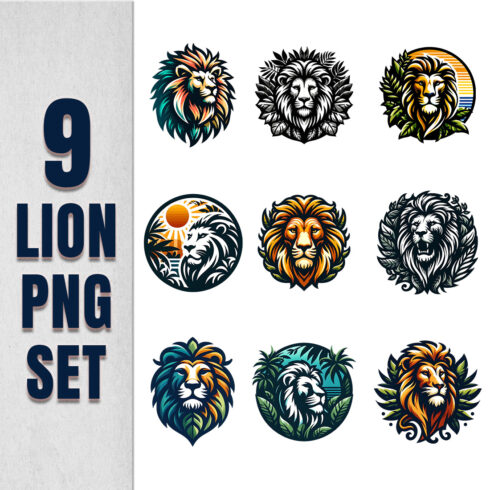 9 LION SVG & PNG SET BUNDLES cover image.