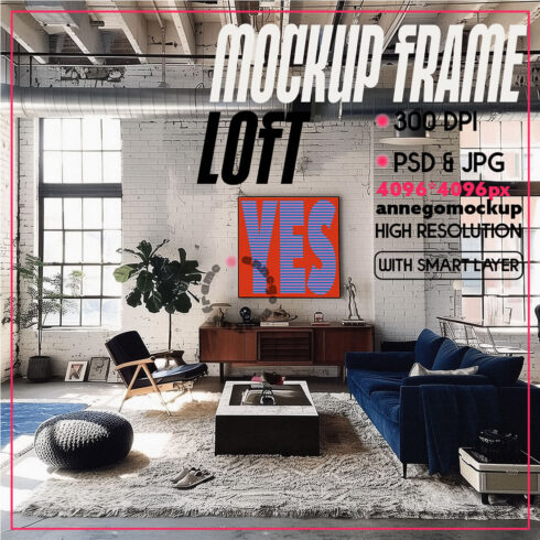 Loft Frame Mockup | Industrial Chic Interior | High-Resolution PSD & JPG cover image.