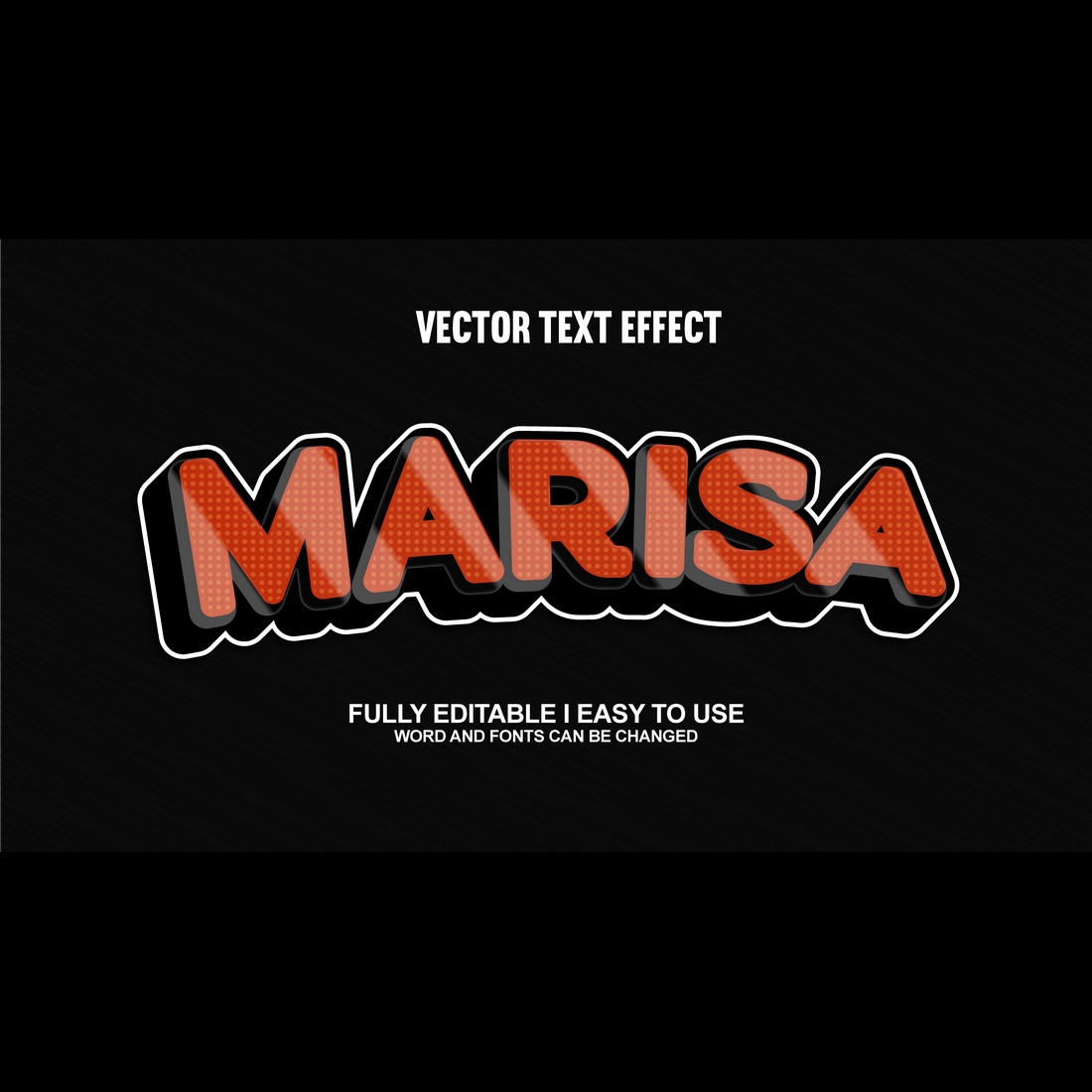 Fully Editable Vector 3D Text Effect preview image.