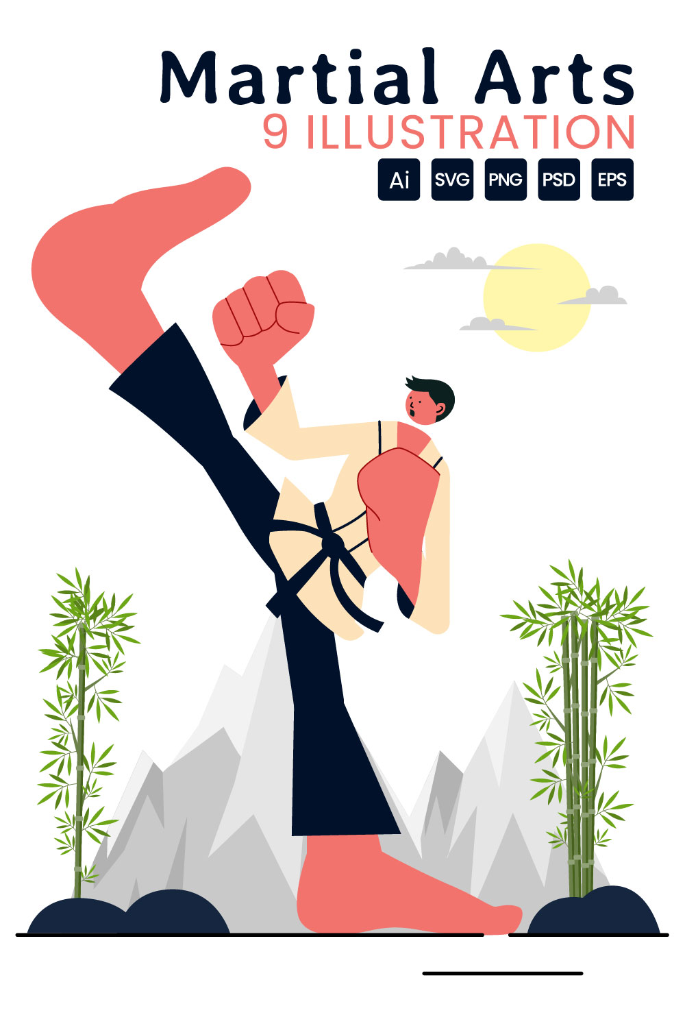 9 Martial Arts Vector Illustration pinterest preview image.