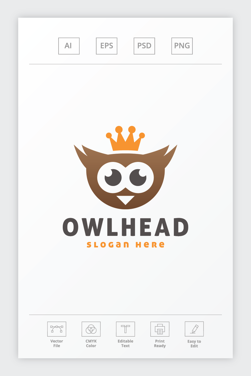 Cute Owl Head Logo pinterest preview image.