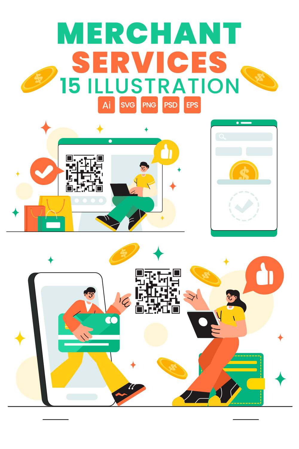 15 Merchant Services Illustration pinterest preview image.