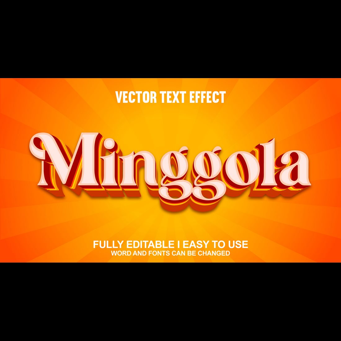 Fully Editable Vector 3D Text Effect preview image.