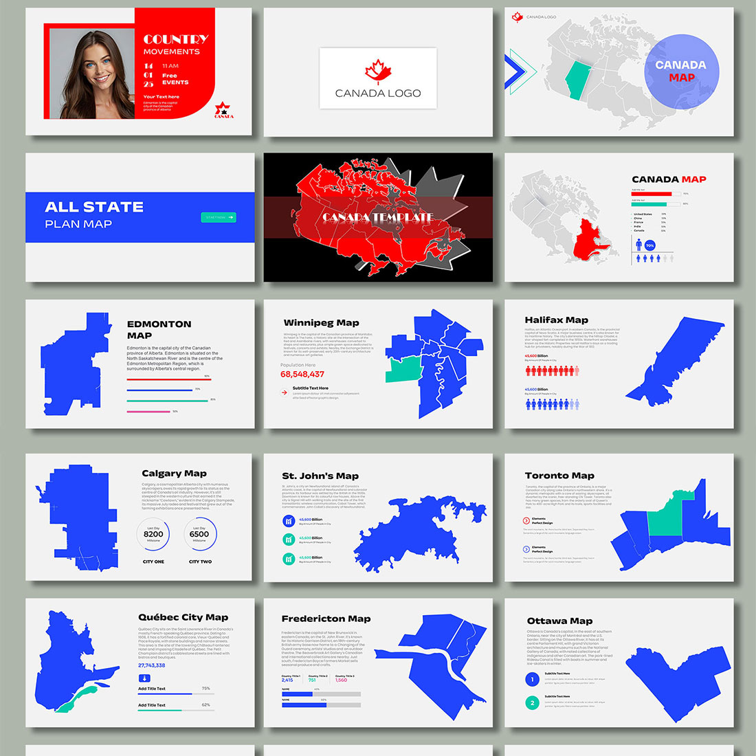 Canada All City Map Presentation Template preview image.