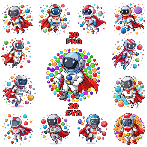 Colorful Dots and Astronaut Clipart Bundle cover image.