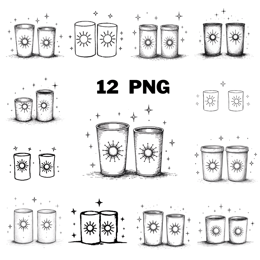 Black and White Sketch of Coffee Cups Clipart Bundle cover image.