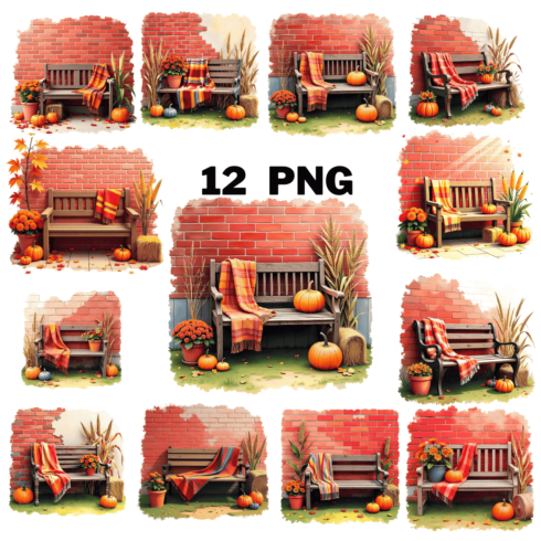 Autumnal Bench Sublimation Clipart Bundle cover image.