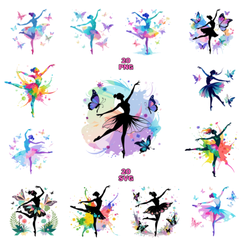 Watercolor Dancer Silhouette Clipart cover image.