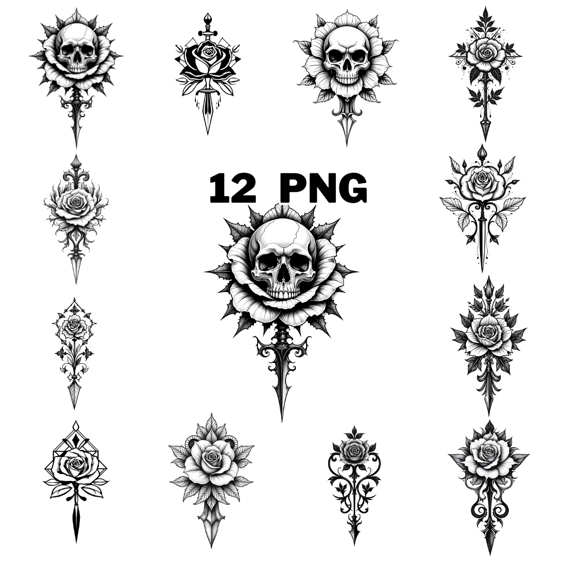 Black and White Daggers Sublimation Clipart cover image.